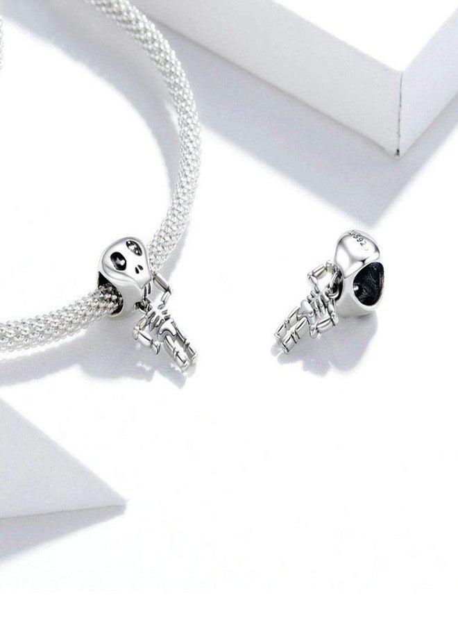 LAMOONY Skeleton Charm 925 Sterling Silver Halloween Bead Witch Moon Pumpkin Ghost Castle Pendant for Pandora Charm Bracelet (Skeleton) - Image 3